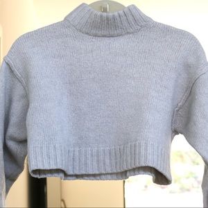 Aritzia Wilfred Free Cropped Knit Turtleneck Sweater Gray Sz M (Fits like XXS)